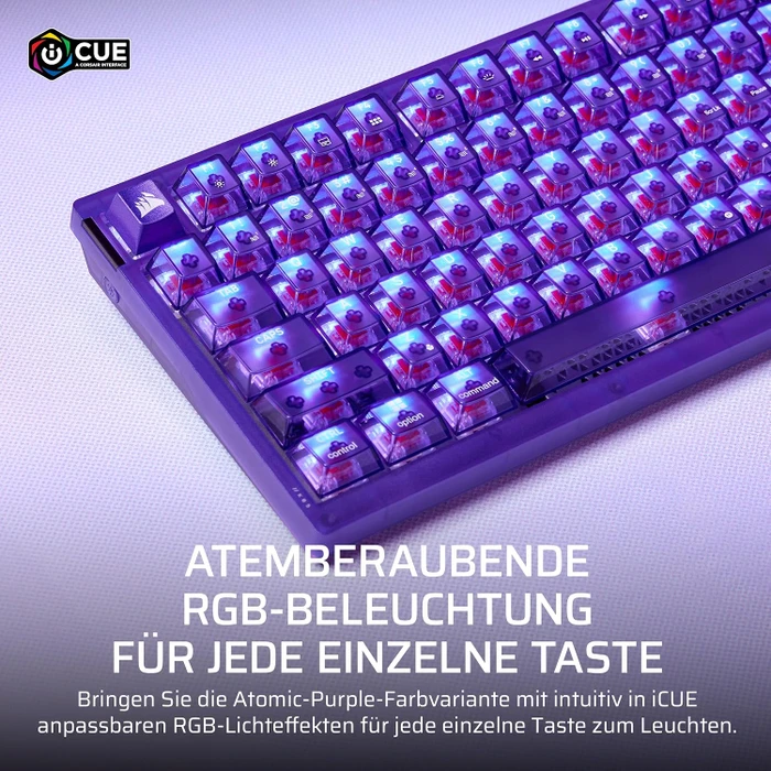 Corsair Gaming K65 Plus Wireless 75% RGB, Atomic Purple, MLX RED V2, USB/Bluetooth, DE