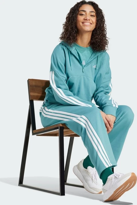adidas Essentials 3-Streifen French Terry Quarter-Zip Hoodie powder teal/white (Damen)