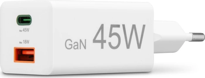 Hama GaN Schnellladegerät, USB-C/USB-A, 1x USB-C + 1x USB-A, 45W, weiß