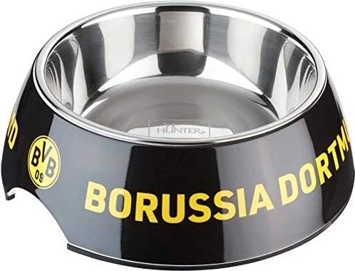 Hunter BVB Melamin-Napf, Futternapf, Trinknapf für Hunde und Katzen, herausnehmbarer Edelstahlnapf, 700ml, schwarz/gelb