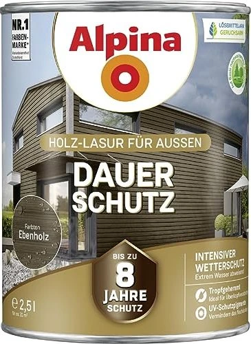 Alpina Farben Dauer-Schutz Holz-Lasur außen Holzschutzmittel, 2.5l