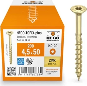 HECO TOPIX-plus verzinkt gelb A3L Torx T20 Holzschraube, 4.5x50mm, 200 Stück