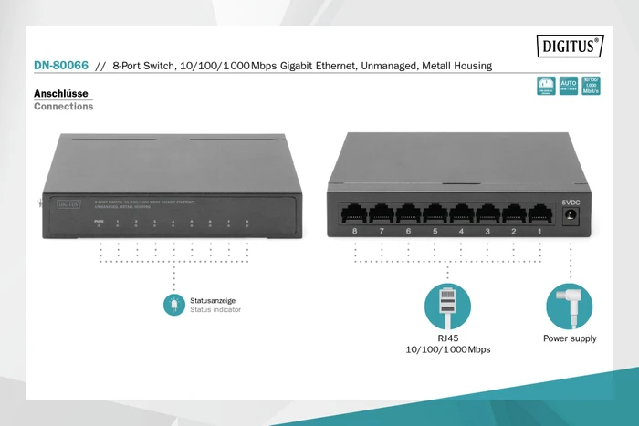 Digitus DN-800 Desktop Gigabit Switch, 8x RJ-45