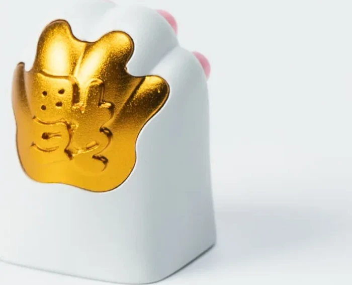 Keychron Kitty Paw Alu Alloy Artisan Keycap, Aluminium, Silikon, weiß/gold/rosa, 1 Taste