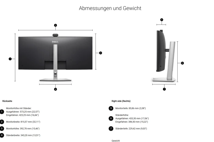 Dell Pro P 34 USB-C Hub Webcam Monitor P3426WEV, 34.1"