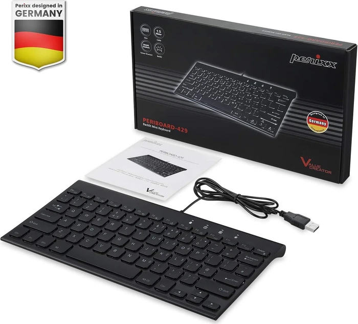 Perixx Periboard-429, schwarz, LEDs weiß, USB, DE