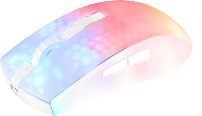 Deltaco WM89 Wireless RGB Lightweight Gaming Mouse weiß/transluzent, USB