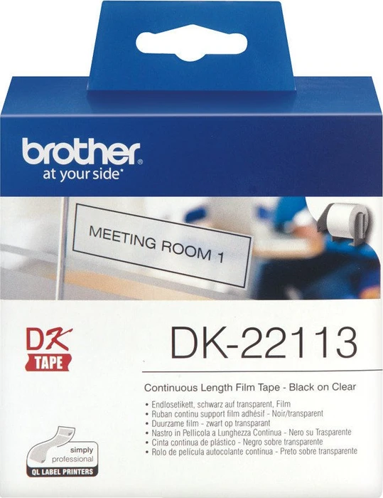 Brother Endlosetiketten DK-22113, 62mm, 15.2m, schwarz/transparent