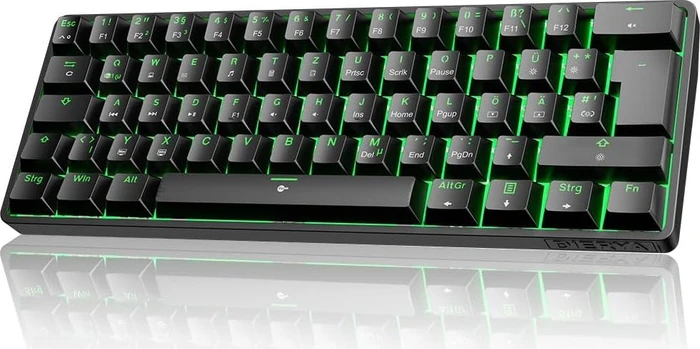 Dierya DK61SE, 60%, schwarz, LEDs grün, BLUE Switches, USB, DE
