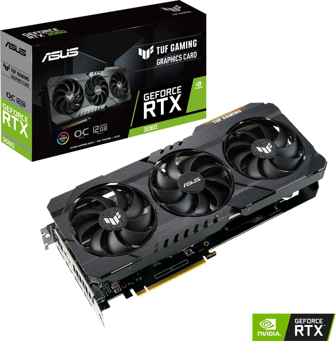 ASUS TUF Gaming GeForce RTX 3060 OC, TUF-RTX3060-O12G-GAMING, 12GB GDDR6, 2x HDMI, 3x DP
