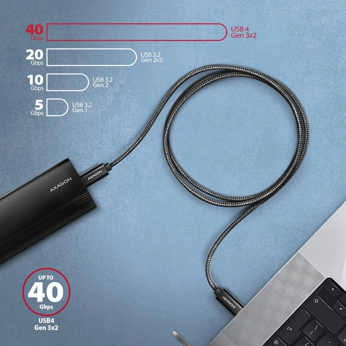 Axagon USB-C Kabel, USB4 Gen3x2, 40Gb/s, 8K60Hz, 240W PD EPR, USB-C [Stecker] auf USB-C [Stecker], 1m