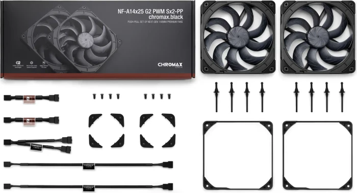 Noctua NF-A14x25 G2 PWM Sx2-PP chromax.black, 140mm, 2er-Pack
