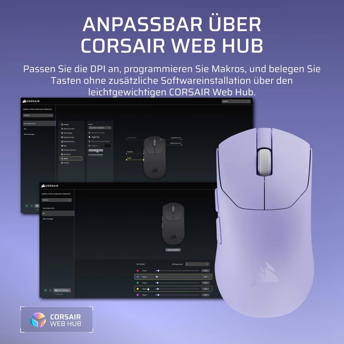 Corsair Sabre v2 Pro Ultralight Wireless, Lilac, USB