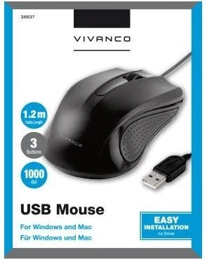 Vivanco Compact 3 Tasten IT-MS USB 1000 schwarz, USB