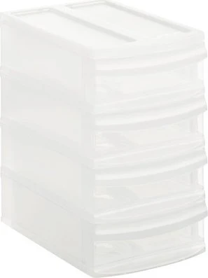 Rotho Tower XS Systemix Schubladenbox, 4 Schubladen, transparent