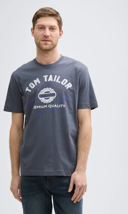 Tom Tailor Logo-Print T-Shirt kurzarm blueish grey (Herren)