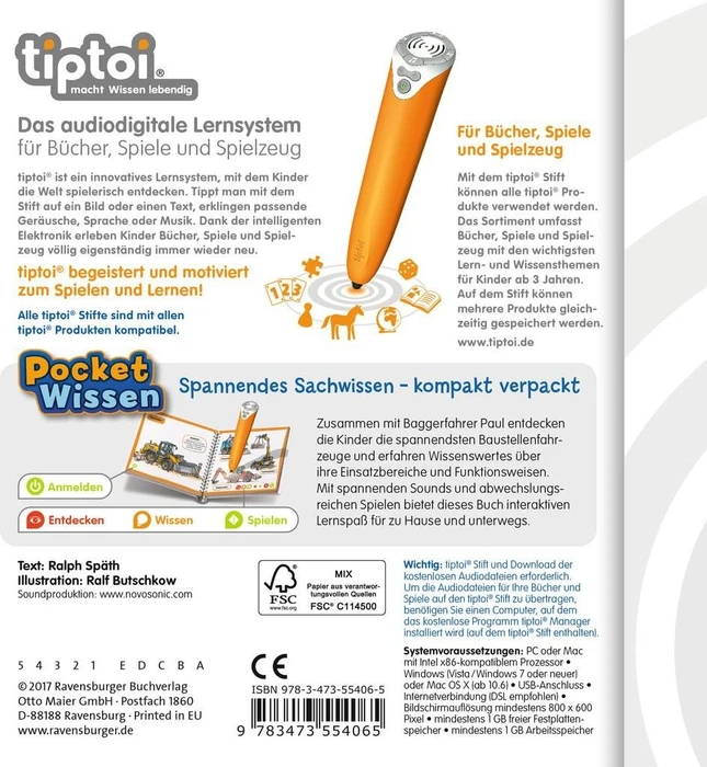 Ravensburger tiptoi Buch: Pocket Wissen: Baustellen-Fahrzeuge