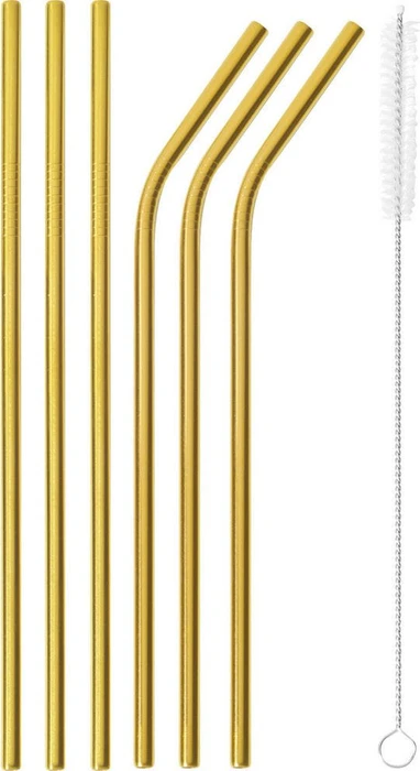 Sambonet Mix & Play Edelstahl PVD gold Trinkhalm-Set, 6-tlg. inkl. Reinigungsbürste