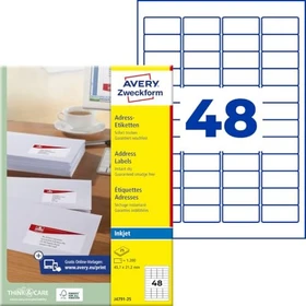 Avery-Zweckform Adressetiketten, 45.7x21.2mm, weiß, 25 Blatt (1200 Etiketten)