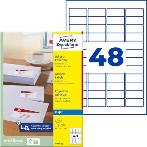 Avery-Zweckform Adressetiketten, 45.7x21.2mm, weiß, 25 Blatt (1200 Etiketten)