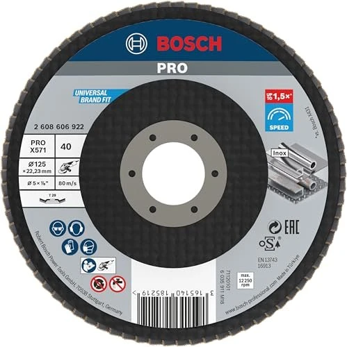Bosch Professional X571 Best for Metal Fächerschleifscheibe gewinkelt K40, 125x22.23mm, 1 Stück