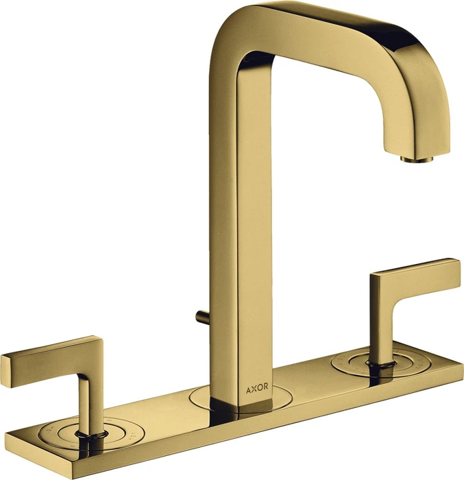 Hansgrohe Axor Citterio 3-Loch Waschbeckenarmatur mit Hebelgriffen und Platte polished goldoptik