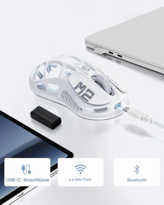 GravaStar Mercury M2 Wireless Gaming Mouse, Opaline White, USB/Bluetooth
