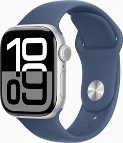 Apple Watch Series 10 (GPS) 42mm Aluminium silber mit Sportarmband S/M Denim