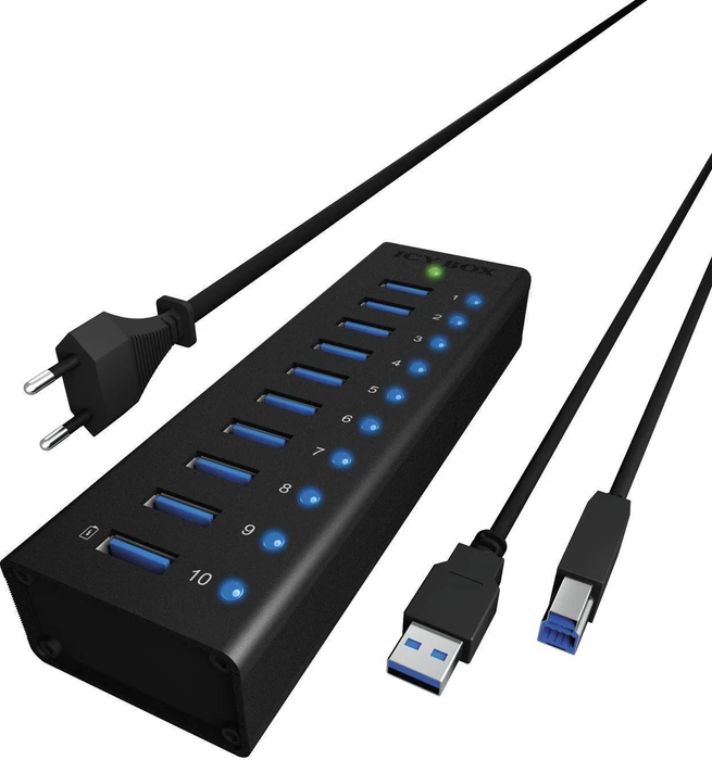 RaidSonic Icy Box IB-AC6110 USB-Hub, 10x USB-A 3.0, USB-B 3.0 [Buchse]
