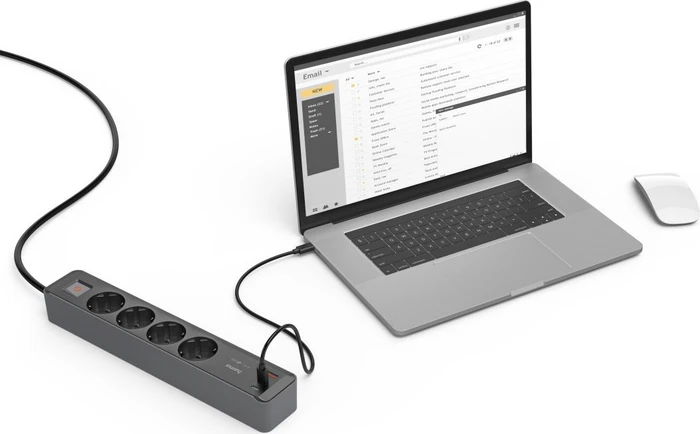 Hama Steckdosenleiste mit Schalter, 4-fach, 1x USB-A/2x USB-C 65W USB-PD, 1.4m, schwarz/grau