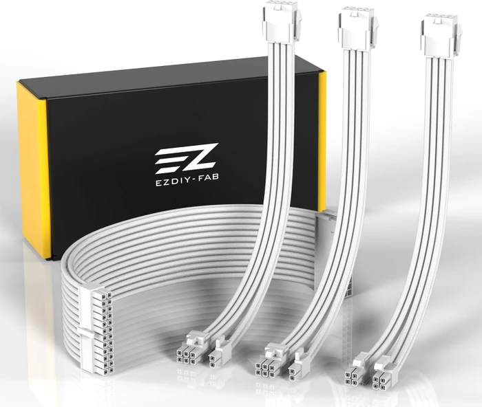 EZDIY-FAB Cable Extension Kit, 1x 24-Pin, 1x 4/8-Pin ATX, 2x 8-Pin PCIe, 18AWG, weiß