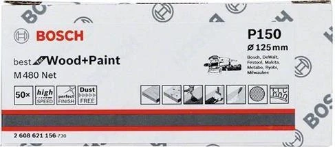 Bosch Professional M480 Best for Wood and Paint Gewebeschleifblatt K150, 125mm, 50 Stück