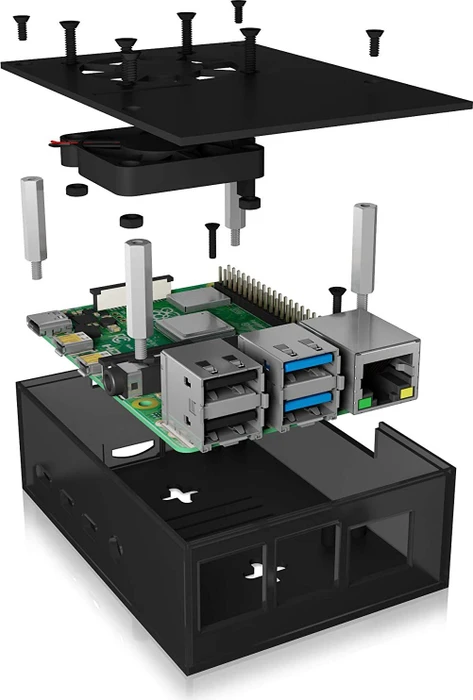 RaidSonic Icy Box IB-RP108 für Raspberry Pi 4 Modell B, transparent/schwarz