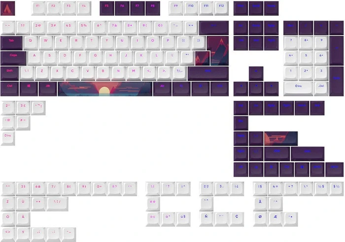 Dark Project Sunrise Multilingual Keycaps, Kunststoff (PBT) Double-Shot, CSA-Profil, weiß/violett, 177 Tasten, ANSI & ISO