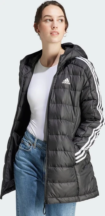 adidas Essentials 3-Streifen Light Hooded Mantel schwarz (Damen)