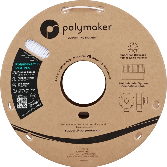 Polymaker PLA, Cold White, Spule, 1.75mm, 1.00kg