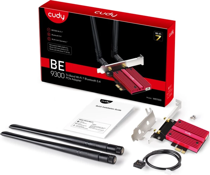 Cudy WLAN-Adapter, Wi-Fi 7, WE9300, BE9300, 2.4GHz/5GHz/6GHz WLAN, Bluetooth 5.4, PCIe x1