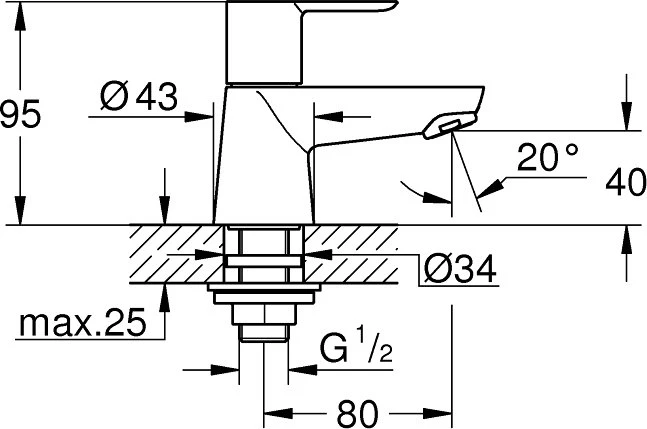 Grohe BauEdge Einhand-Waschbeckenarmatur 1/2" XS-Size chrom