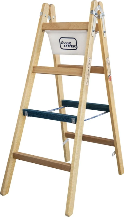 Iller Leiter Ergo Plus Professional Holz-Breitsprosse 2-tlg. Stehleiter, 2x 4 Stufen