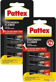 Pattex PSMT2 Flüssig Mini Trio Sekundenkleber, 3g (3x 1g)