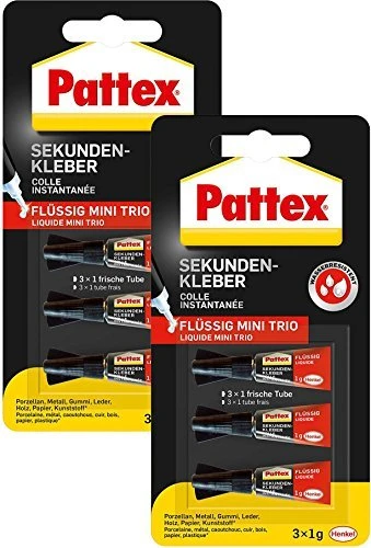 Pattex PSMT2 Flüssig Mini Trio Sekundenkleber, 3g (3x 1g)