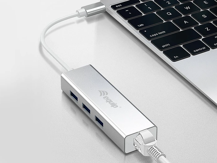 Equip 3-Port-USB-Hub mit Gigabit Adapter, USB-C 3.0 [Stecker]