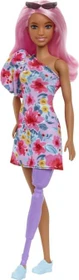 Mattel Barbie - Fashionistas Barbie im schulterfreien Blumenkleid pinke Haare Beinprothe