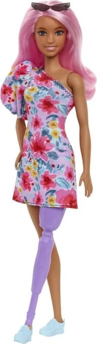 Mattel Barbie - Fashionistas Barbie im schulterfreien Blumenkleid pinke Haare Beinprothe