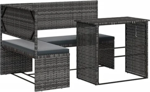 vidaXL Gartensofa in L-Form mit Tisch und Kissen grau