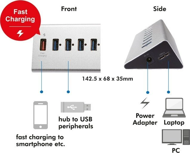 LogiLink Aluminium USB-Hub, 8x USB-A 3.0, USB 3.0 Micro-B [Buchse]