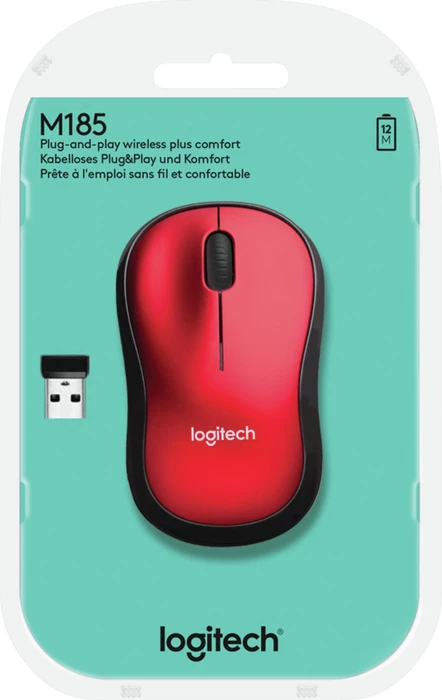 Logitech M185 Wireless Mouse rot/schwarz, USB