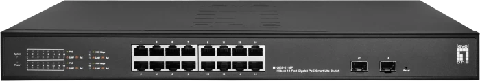 LevelOne GES Rackmount Gigabit Smart Switch, 16x RJ-45, 2x SFP, 230W PoE+