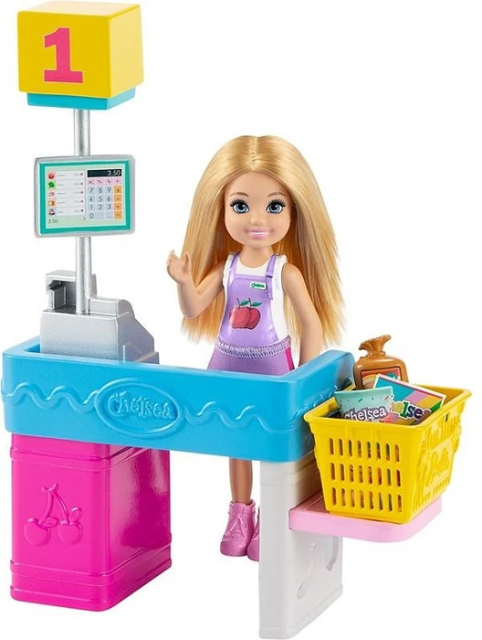 Mattel Barbie - Chelsea Karrierepuppe blonde Chelsea-Puppe und Supermarkt Spielset