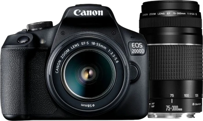 Canon EOS 2000D mit Objektiv EF-S 18-55mm 3.5-5.6 und EF 75-300mm 4.0-5.6 III
